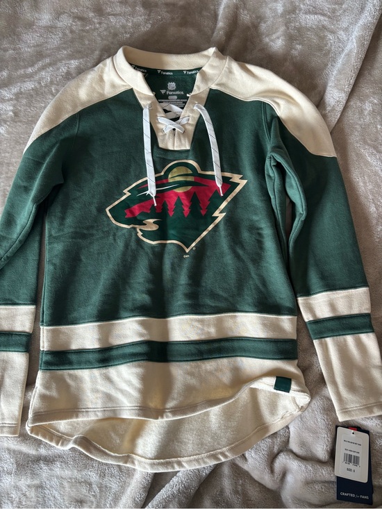 Fanatics Sweaters - Fanatics Green and Cream Minnesota Wild Lace-Up Crewneck Sweater